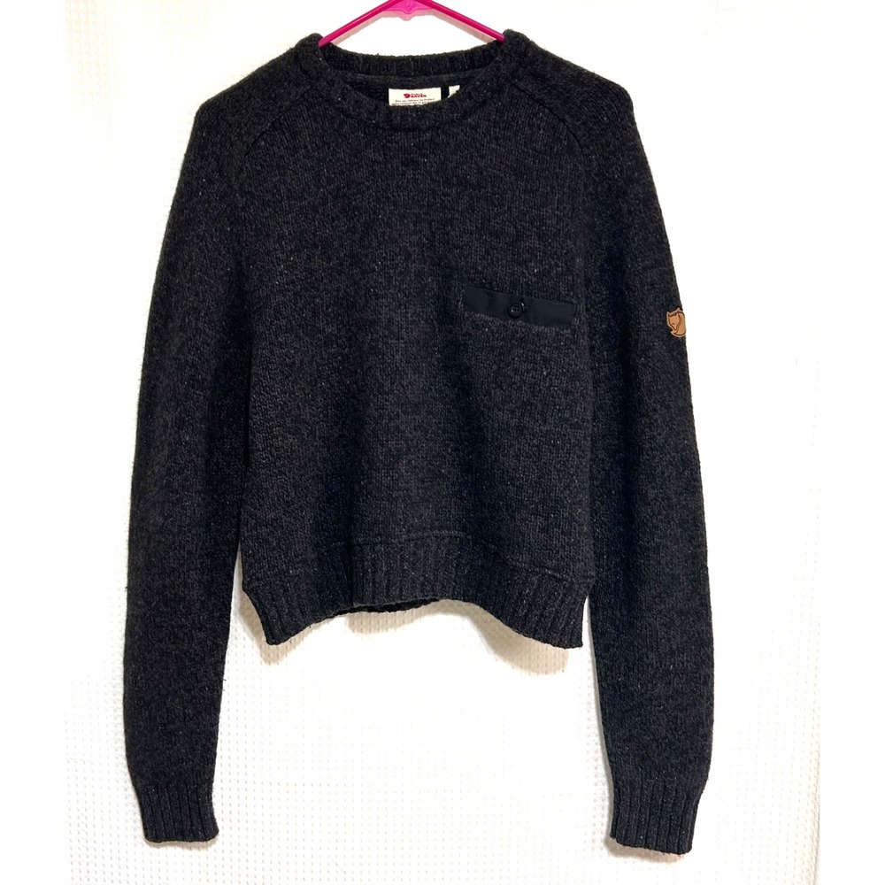 Fjallraven size Small Medium Wool Blend Knit Sweater Marbled Black READ j1